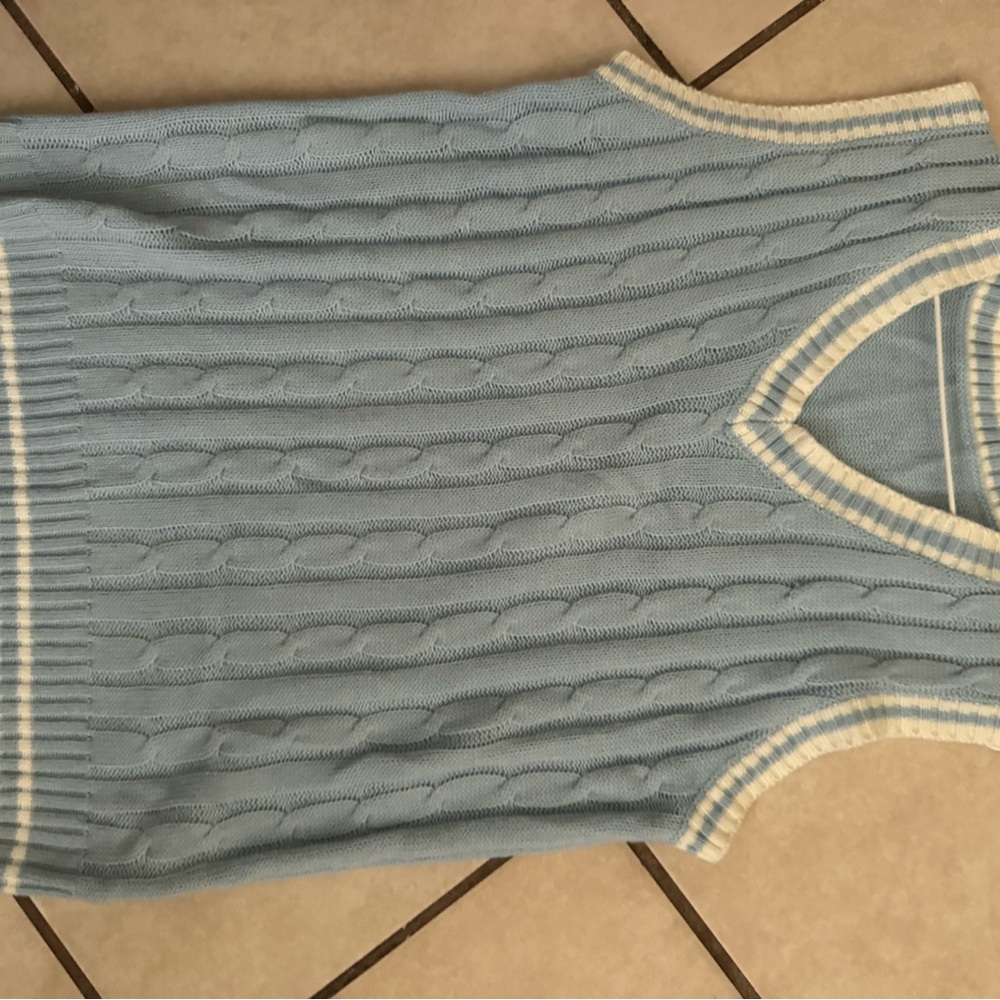 SHEIN Light Blue V-Neck Cable Knit Sweater Vest